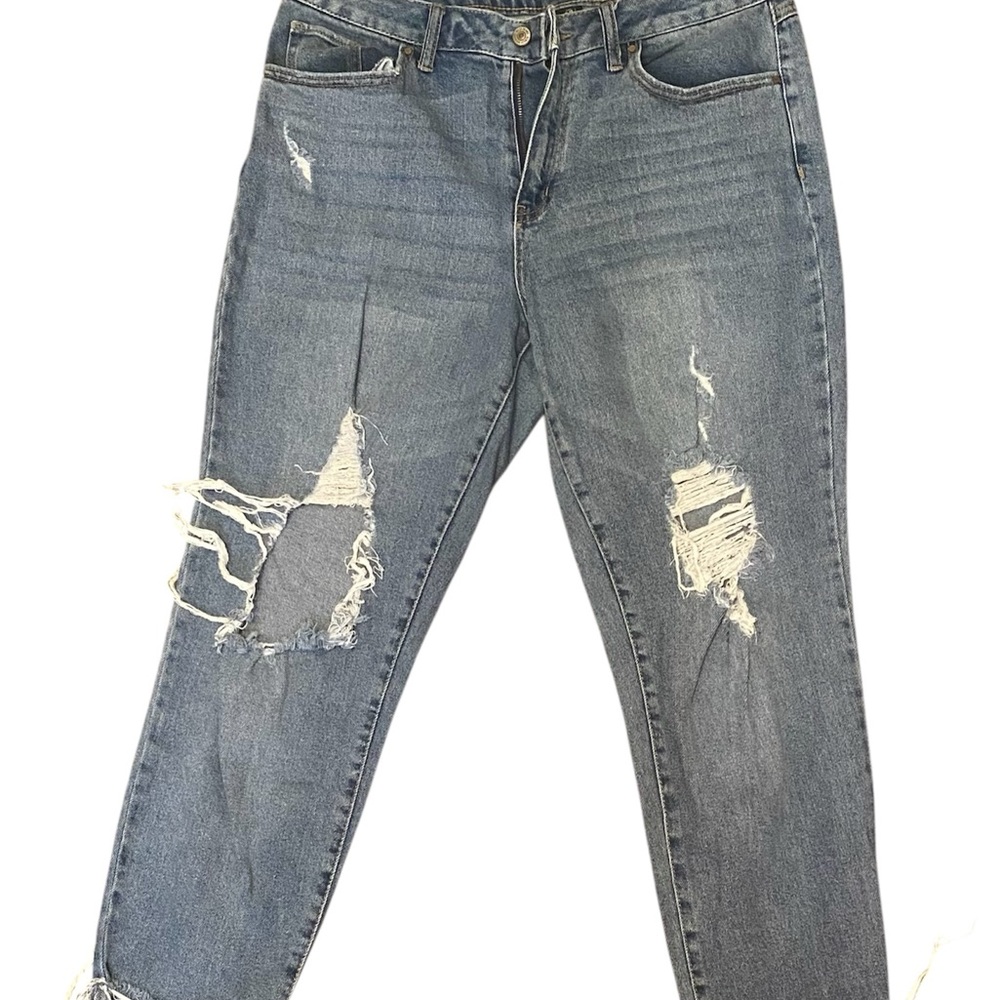 Blue Boyfriend Jeans with Distressed Details